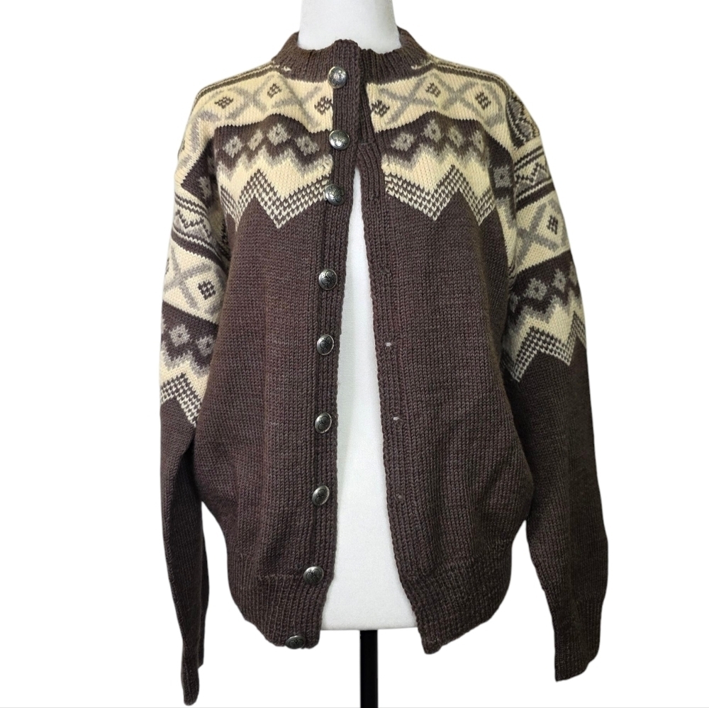 Norweigean Hand made knit wool aztec print mothroof  jacket/ cardigan
